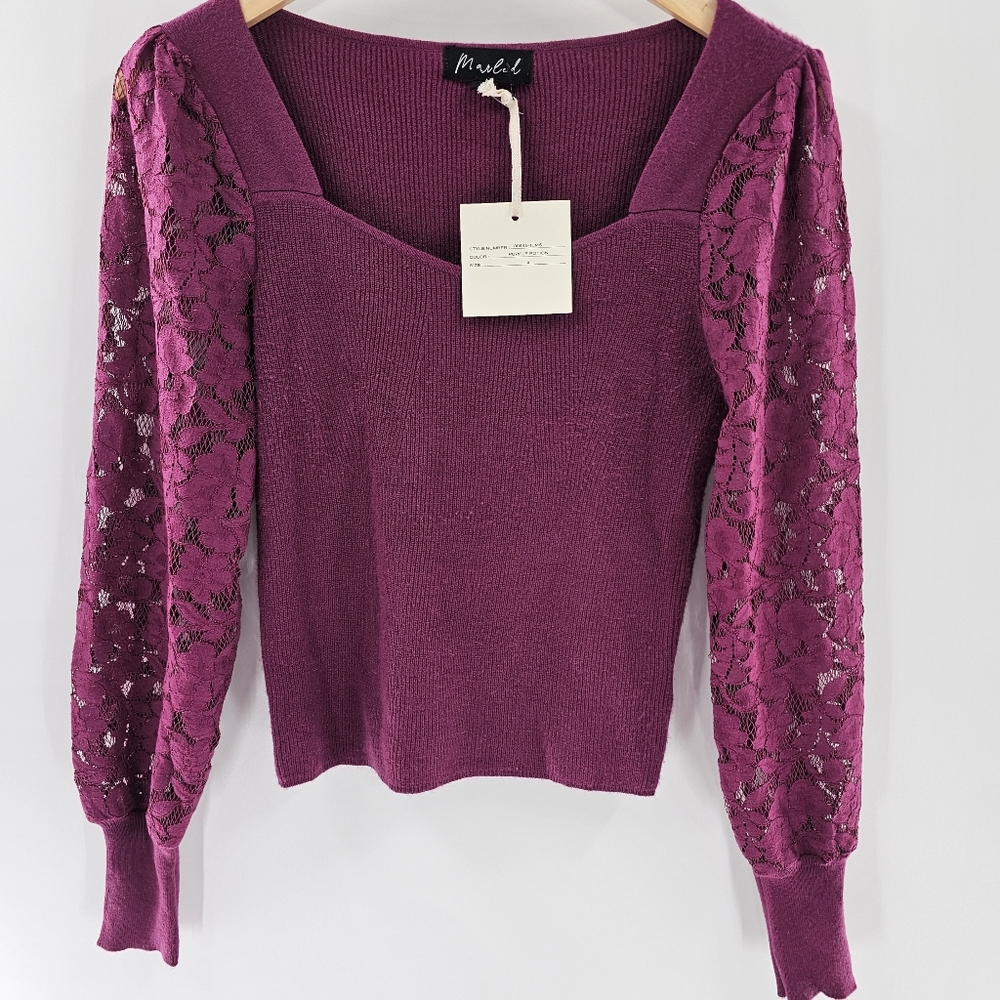 Marled Purple Potion Sweater with Long Lace Sleeves Women's Size Small